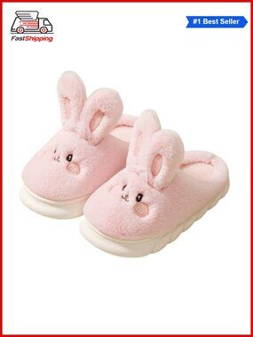🎅 Plush Bunny Slippers Faux Fur Non-Slip Warm Indoor Winter House Shoes